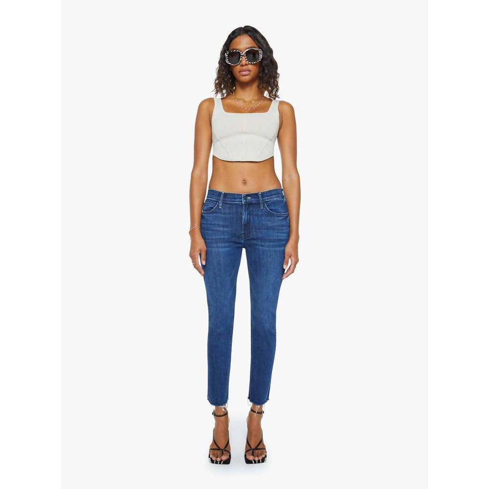 NEW MOTHER mid rise dazzler ankle fray straight leg jeans in fancy - Picture 1 of 5